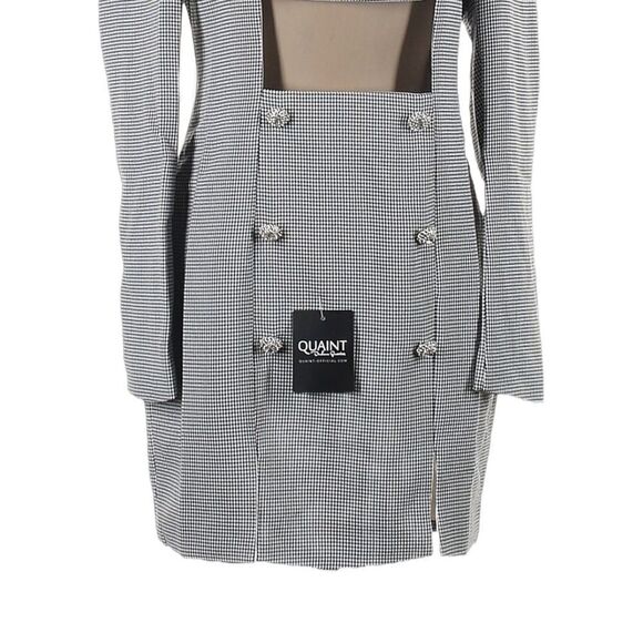 Quaint by Durlana Quantas Noemi Houndstooth Mesh Cutout Crystal Dress 38 NWT US6 - Picture 7 of 11